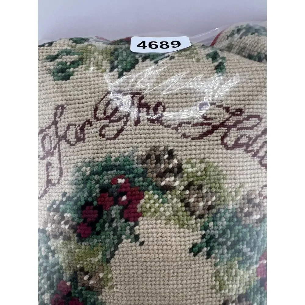 Vintage Lillian‎ Vernon Home For The Holidays Christmas Wool Needlepoint Pillow